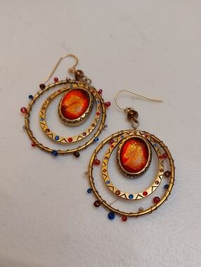 Chico's Vibrant Multicolor Dangle Drop Egyptian Inspired Statement Earrings